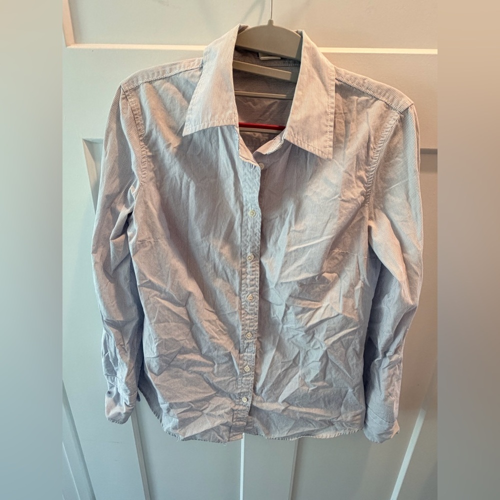 J. Crew Blue White Pinstripe Button Down Shirt 100% Cotton Classic Fit Small
